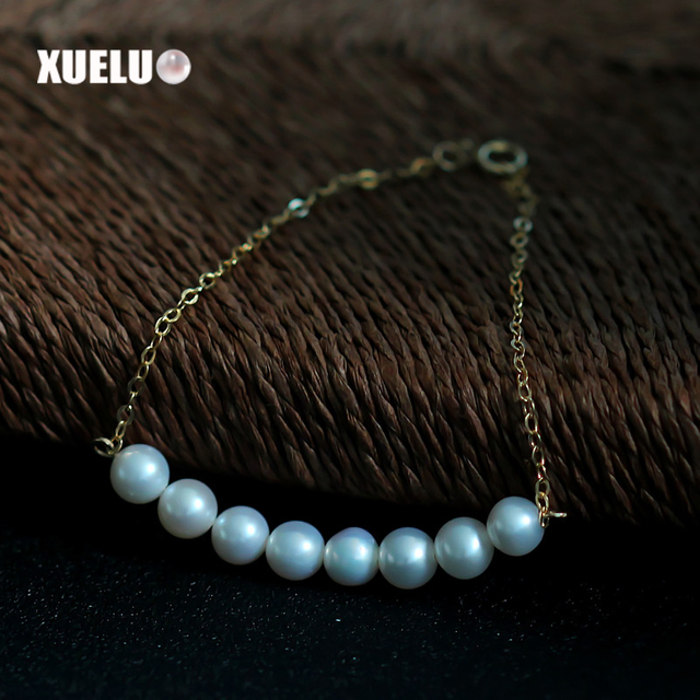 5-6mm White Round Freshwater Pearl Bracelet, AAA, 925 Sterling Silver