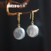 14-15mm Grey Coin Freshwater Pearl Stud Earrings, AAA, 925sterling silver