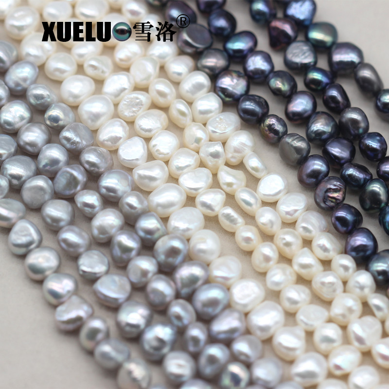7-8mm White/Black/Grey Nugget Baroque Freshwater Pearl Strings AAA