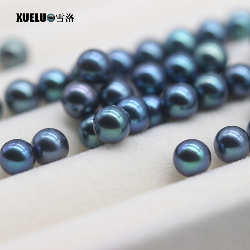 7-8mm Peacock Black Perfect Round Freshwater Loose Pearls, AAAA quality