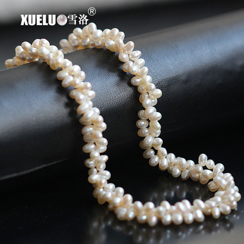 4-5mm White Potato Round Freshwater Pearl Necklace, AAA, Silver Plated