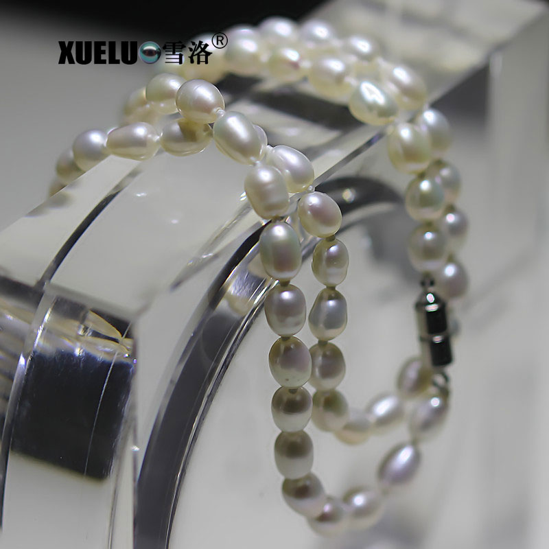 4-5mm White Oval (Rice) Freshwater Pearl Necklace, AAA, 925 sterling silver
