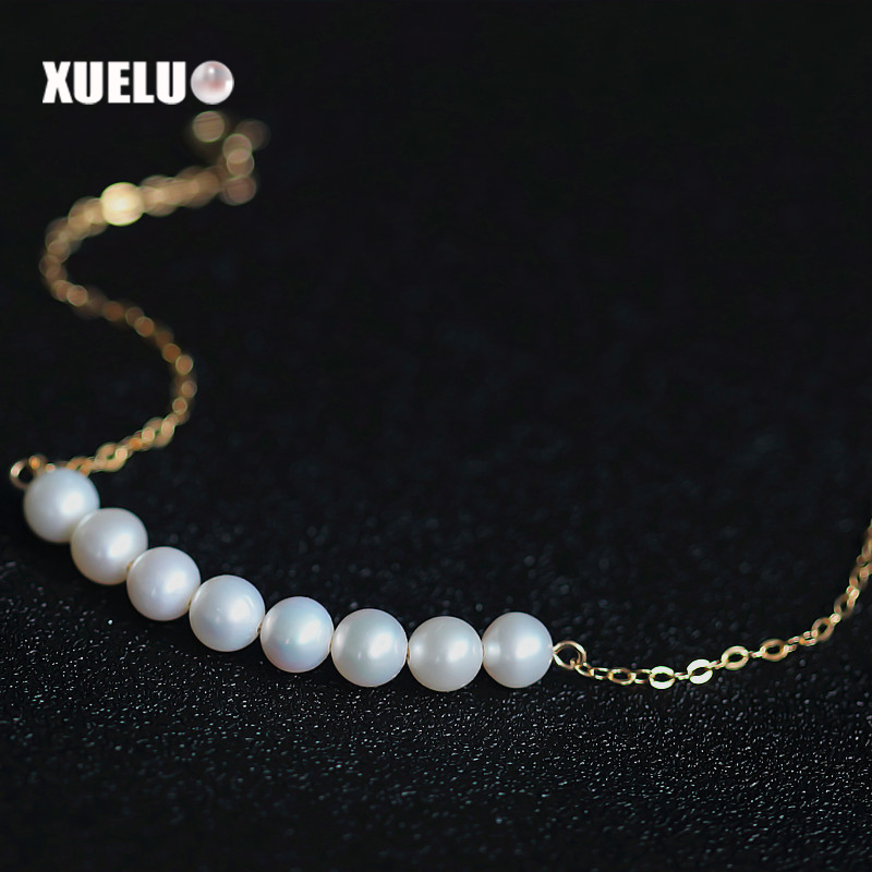 5-6mm White Round Freshwater Pearl Bracelet, AAA, 925 Sterling Silver
