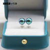 8mm Peacock Green Black Perfect Round Freshwater Pearl Stud Earrings, AAAA top quality, 925sterling silver