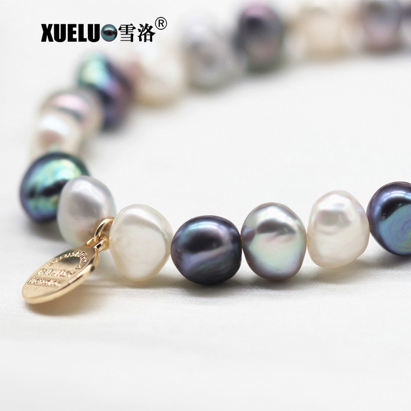9-10mm Multicolor Baroque Freshwater Pearl Bracelet, AAA, 14k gold plated