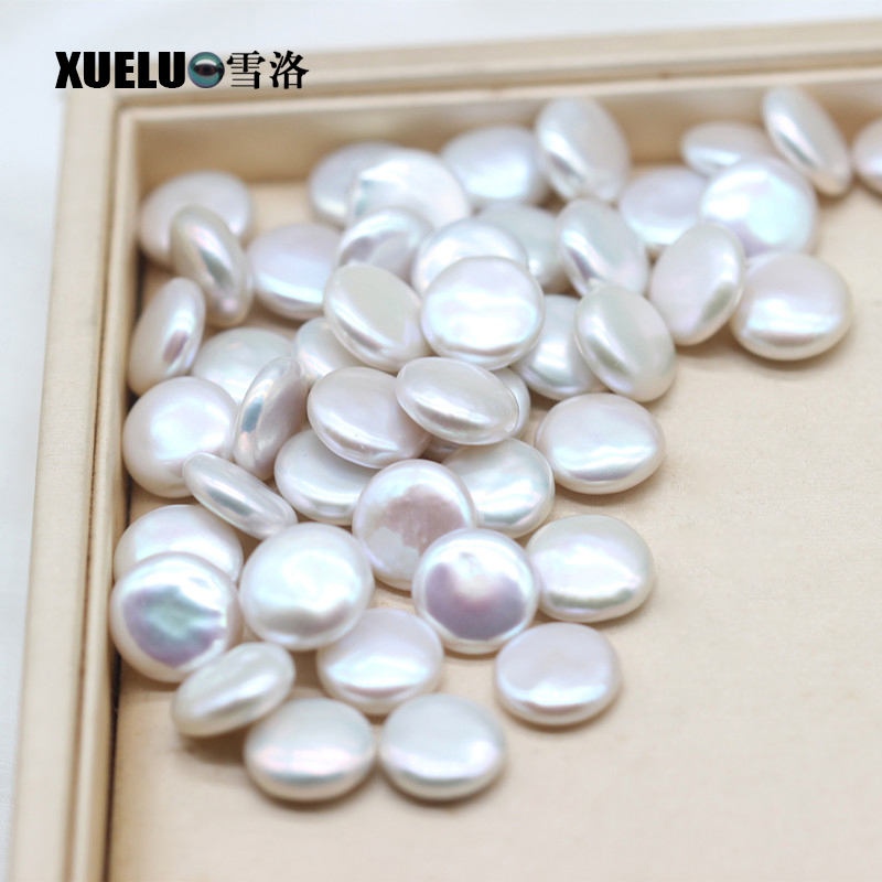13-14mm White Coin Freshwater Loose Pearls, AAAA Quality