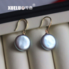 14-15mm Grey Coin Freshwater Pearl Stud Earrings, AAA, 925sterling silver