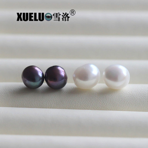 10-11mm White/Black Baroque Freshwater Pearl Stud Earrings, AAA, 925sterling silver