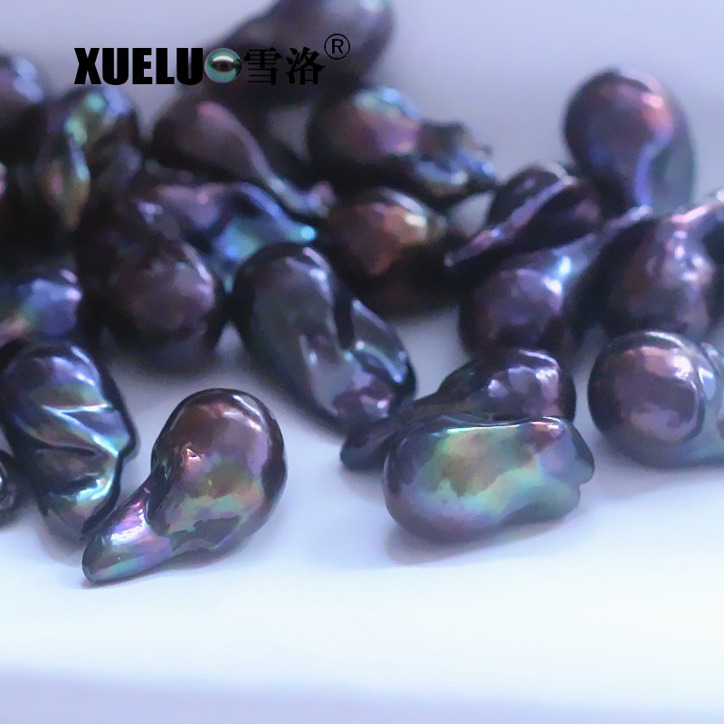 Length:25-30mm, Width:14-16mm Black Baroque Freshwater Loose Pearls, AAA
