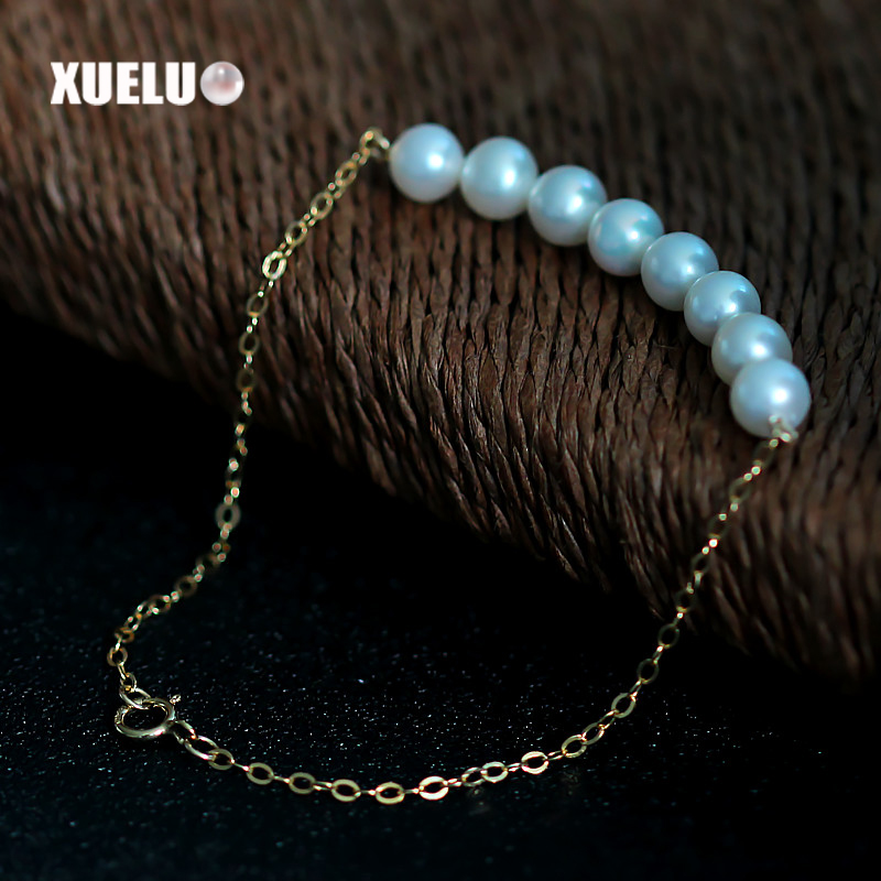 5-6mm White Round Freshwater Pearl Bracelet, AAA, 925 Sterling Silver