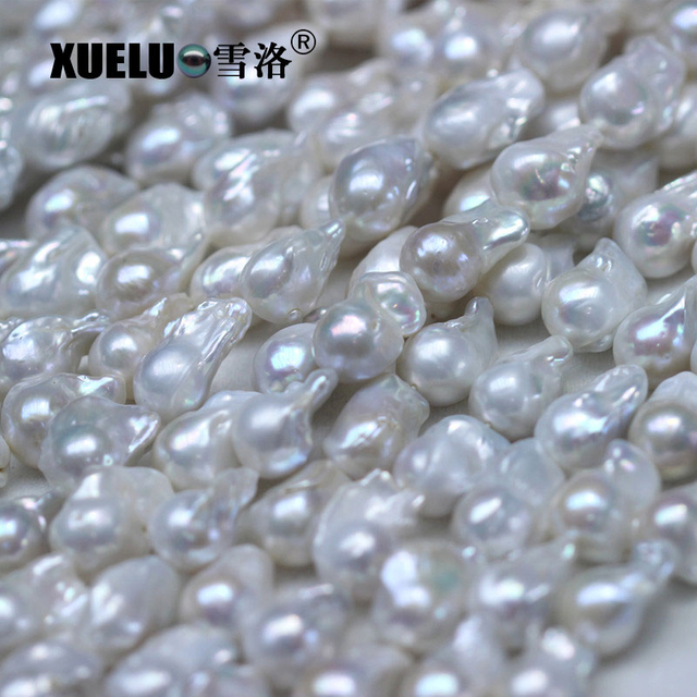 Length(25-30mm)*Width(14-16mm) White Baroque Freshwater Pearl Strings AAA high quality