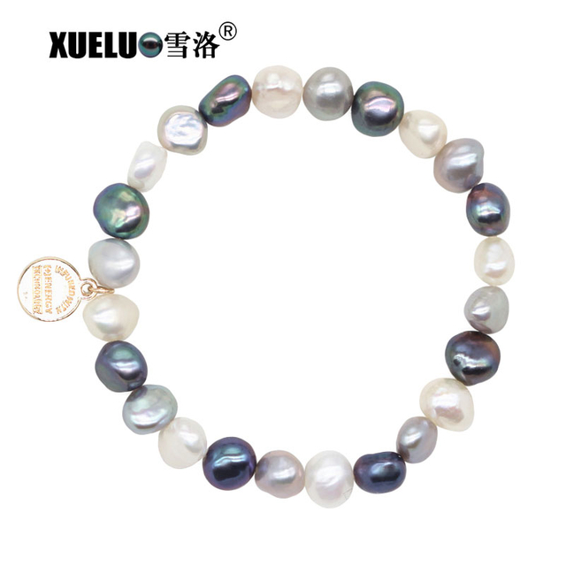 9-10mm Multicolor Baroque Freshwater Pearl Bracelet, AAA, 14k gold plated