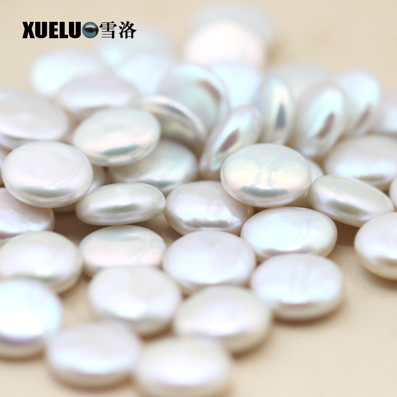 13-14mm White Coin Freshwater Loose Pearls, AAAA Quality