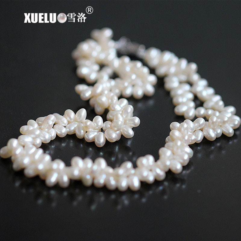 4-5mm White Potato Round Freshwater Pearl Necklace, AAA, Silver Plated