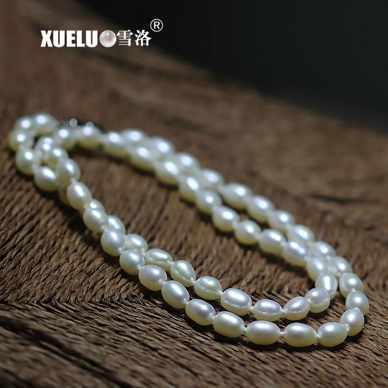 4-5mm White Oval (Rice) Freshwater Pearl Necklace, AAA, 925 sterling silver