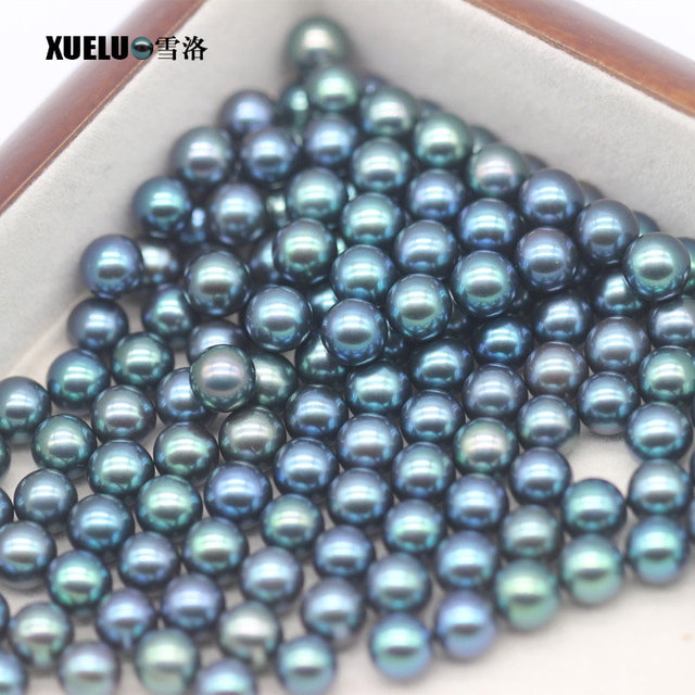 7-8mm Peacock Black Perfect Round Freshwater Loose Pearls, AAAA quality