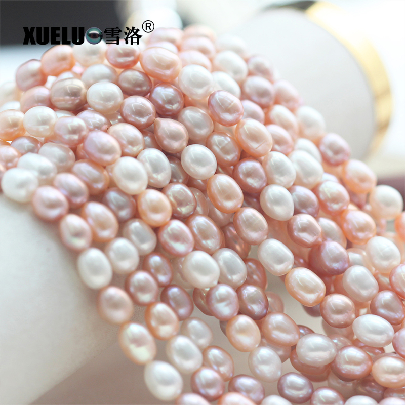 8mm Multicolor Oval Freshwater Pearl Strings AA quality 