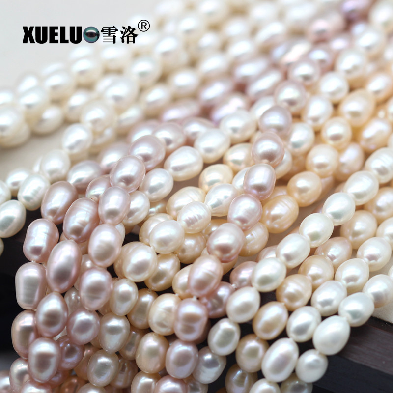 6-7mm White/Lavender/Pink Oval/Rice Freshwater Pearl Strings Medium Quality 