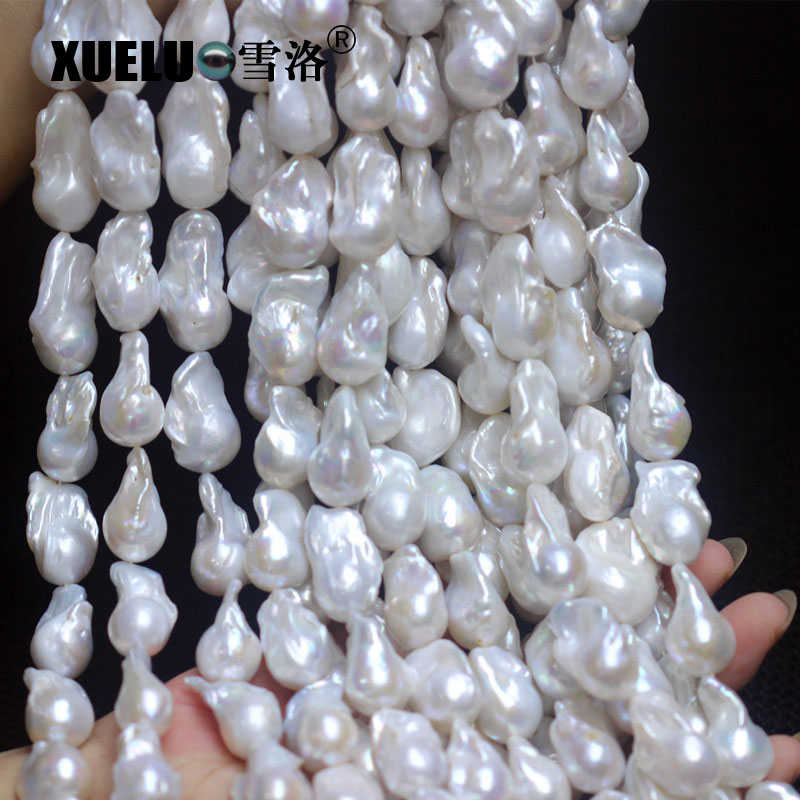 Length(25-30mm)*Width(14-16mm) White Baroque Freshwater Pearl Strings AAA high quality