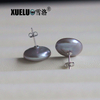 14-15mm Grey Baroque Freshwater Pearl Stud Earrings, AAA, 925sterling silver