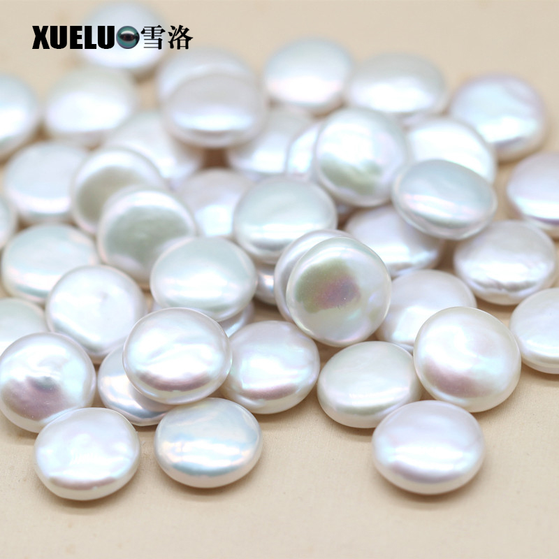 13-14mm White Coin Freshwater Loose Pearls, AAAA Quality