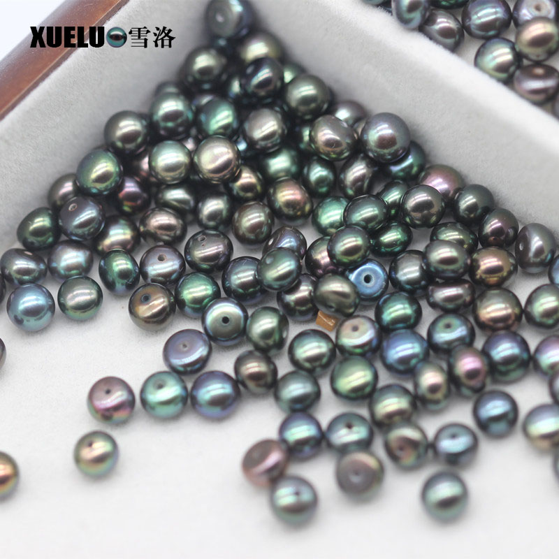 8-9mm Peacock Black Button Round Freshwater Loose Pearls, AAAA