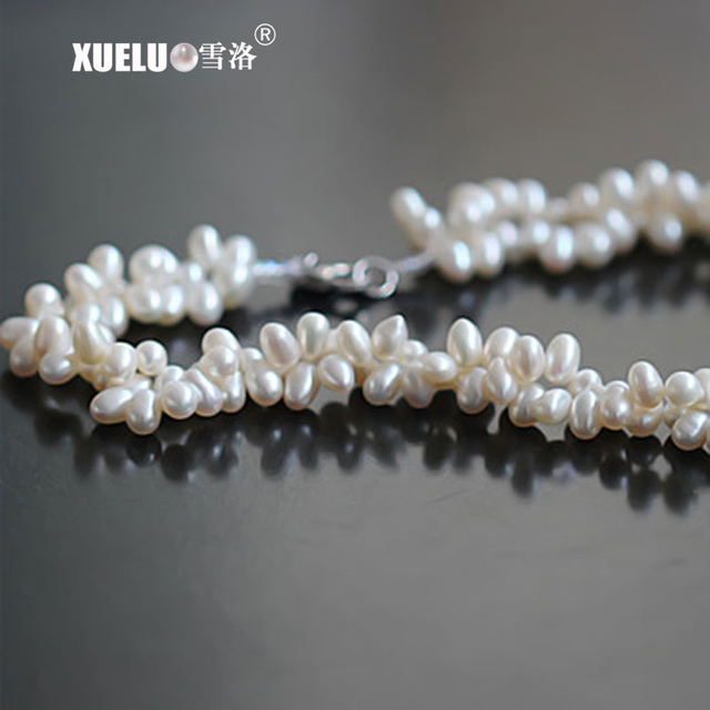 4-5mm White Potato Round Freshwater Pearl Necklace, AAA, Silver Plated