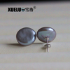 14-15mm Grey Baroque Freshwater Pearl Stud Earrings, AAA, 925sterling silver