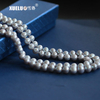 7-8mm Grey Round Freshwater Pearl Necklace, AA, silver plated