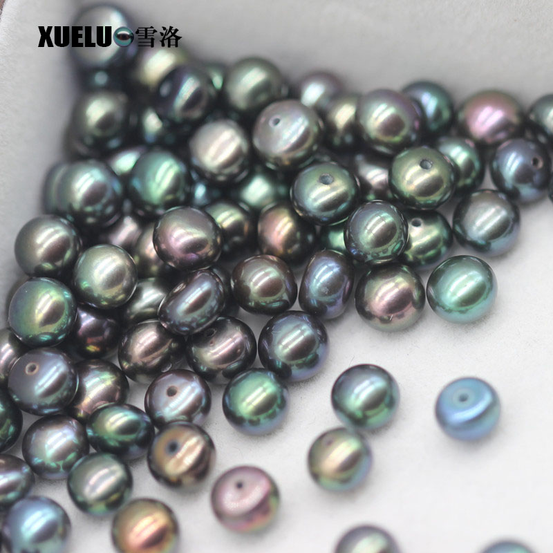 8-9mm Peacock Black Button Round Freshwater Loose Pearls, AAAA