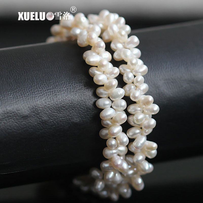4-5mm White Potato Round Freshwater Pearl Necklace, AAA, Silver Plated