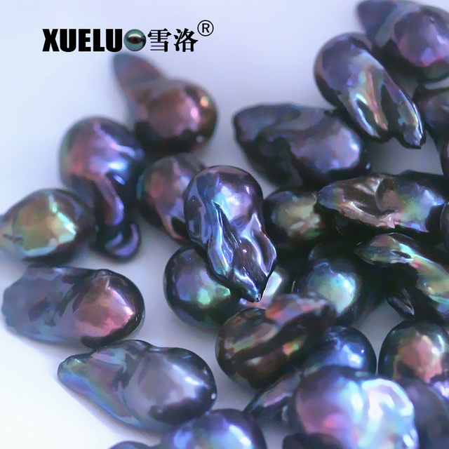Length:25-30mm, Width:14-16mm Black Baroque Freshwater Loose Pearls, AAA