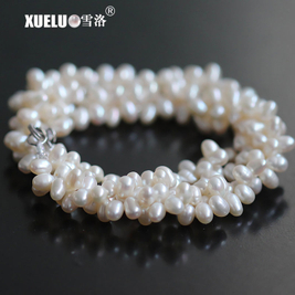 4-5mm White Potato Round Freshwater Pearl Necklace, AAA, Silver Plated