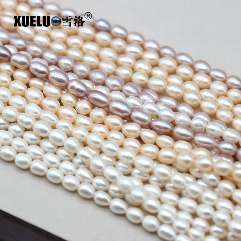 6-7mm White/Lavender/Pink Oval/Rice Freshwater Pearl Strings Medium Quality 