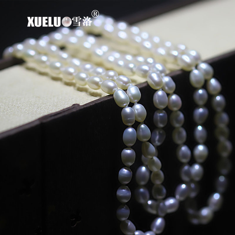 4-5mm White Oval (Rice) Freshwater Pearl Necklace, AAA, 925 sterling silver