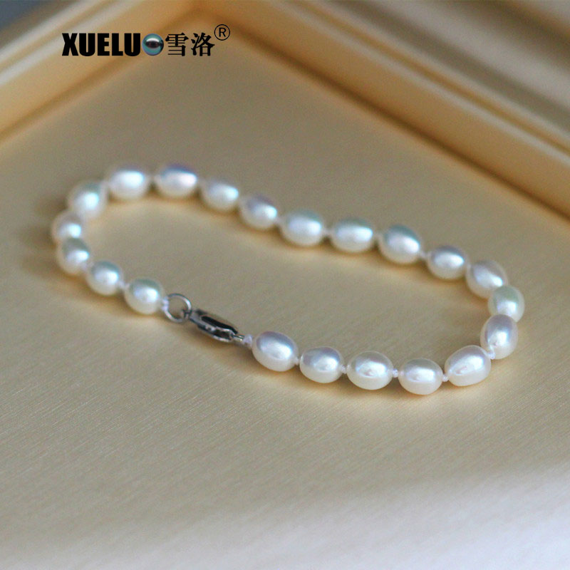 5-6mm/8-9mm White Rice Freshwater Pearl Necklace, AAA, 925sterling silver