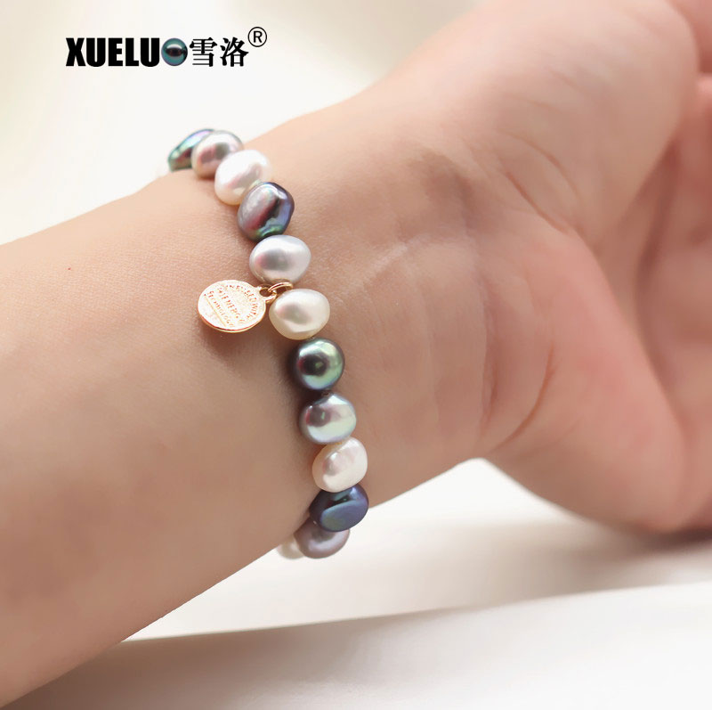 9-10mm Multicolor Baroque Freshwater Pearl Bracelet, AAA, 14k gold plated