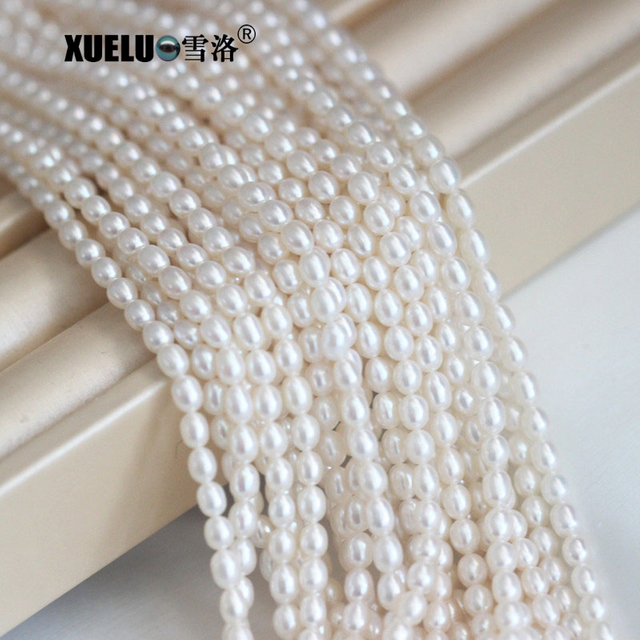 4-5mm White/ Lavender Oval/ Rice Freshwater Pearl Strings AAA High Quality
