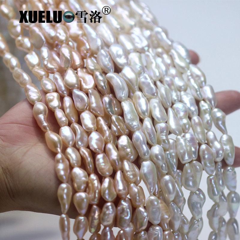 Length: 25-30mm White/Pink Long Flat Baroque Freshwater Pearl Strings AAA