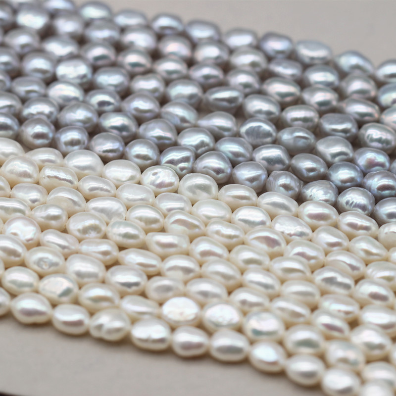 7-8mm White/Grey Baroque Freshwater Pearl Strings AAA Good Quality
