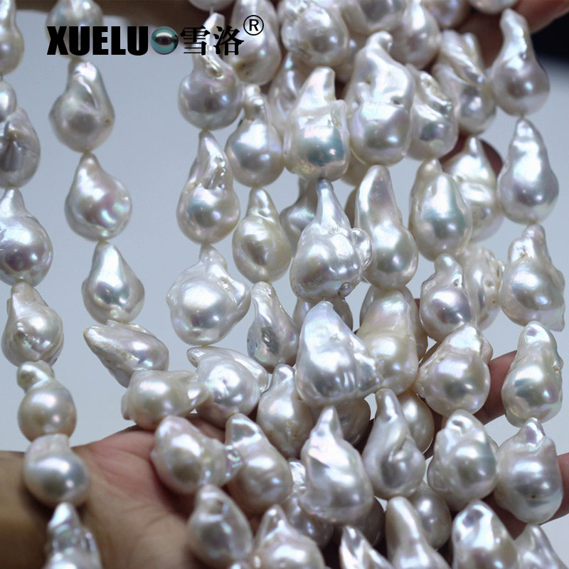 Length(25-30mm)*Width(14-16mm) White Baroque Freshwater Pearl Strings AAA 