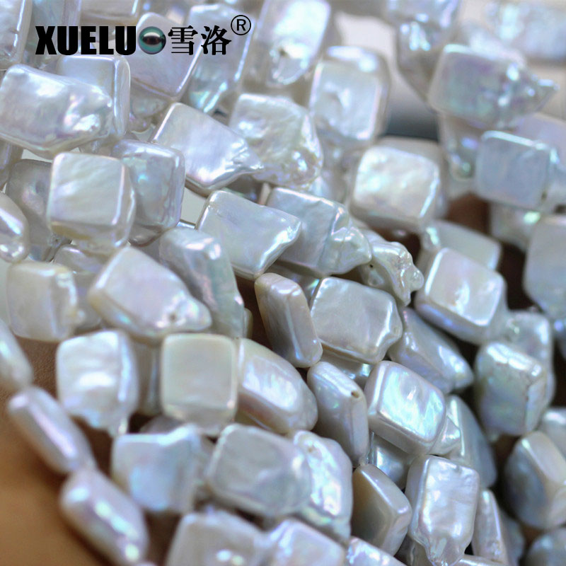 13-15mm White Square Baroque Freshwater Pearl Strings AAA