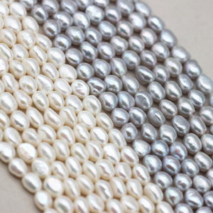 7-8mm White/Grey Baroque Freshwater Pearl Strings AAA Good Quality