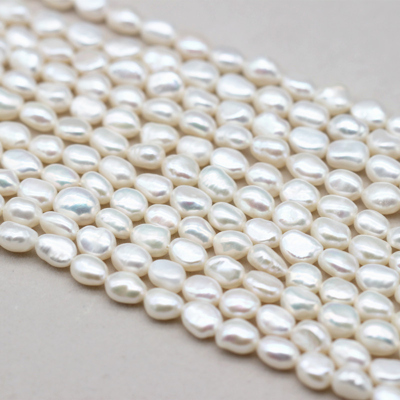 7-8mm White/Grey Baroque Freshwater Pearl Strings AAA Good Quality