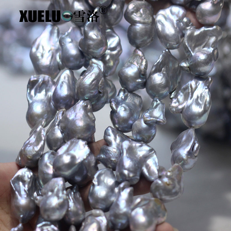 Length(25-30mm)*Width(14-16mm) Grey Baroque Freshwater Pearl Strings AA
