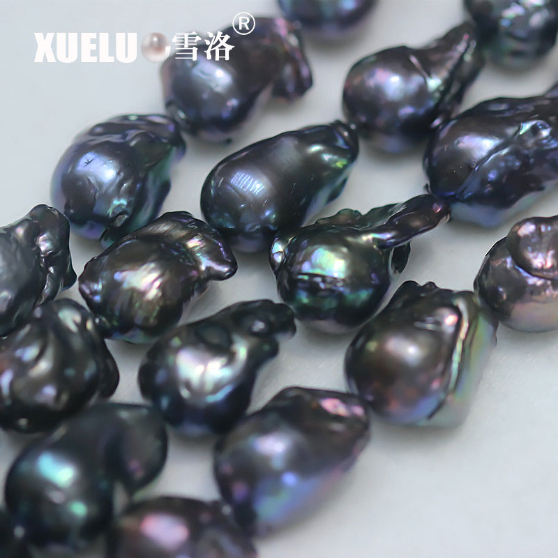 Length(25-30mm)*Width(14-16mm) Black Baroque Freshwater Pearl Strings AAA high quality