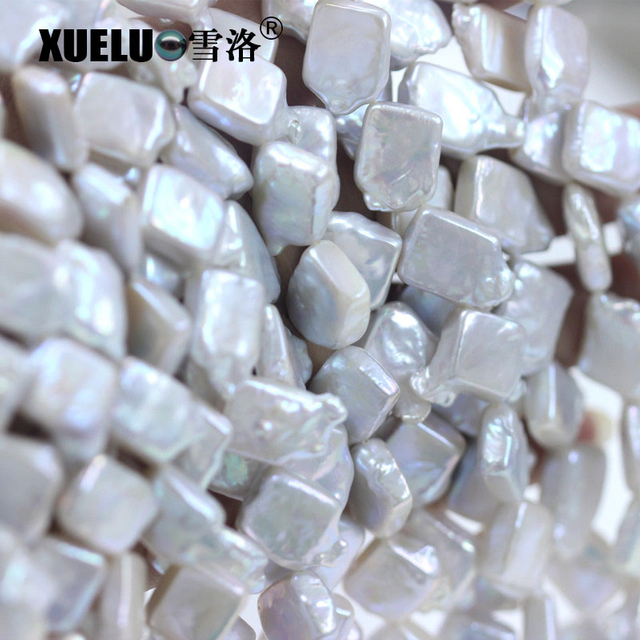 13-15mm White Square Baroque Freshwater Pearl Strings AAA