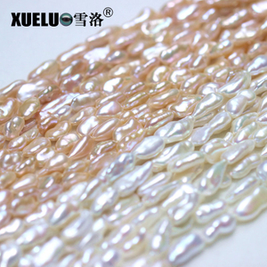 Length: 25-30mm White/Pink Long Flat Baroque Freshwater Pearl Strings AAA